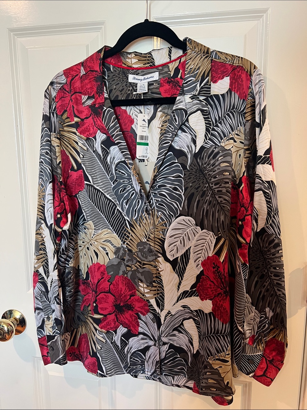 Tommy Bahama 100% silk long sleeve top